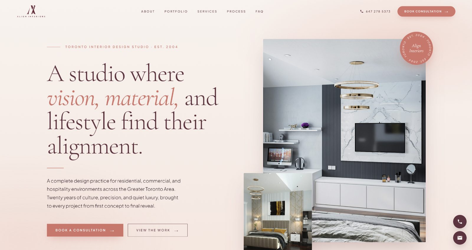 Align Interiors website · homepage hero