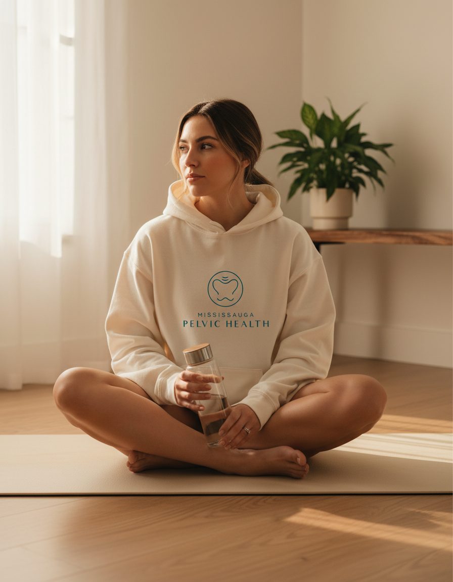 Mississauga Pelvic Health · branded apparel in a calm studio setting