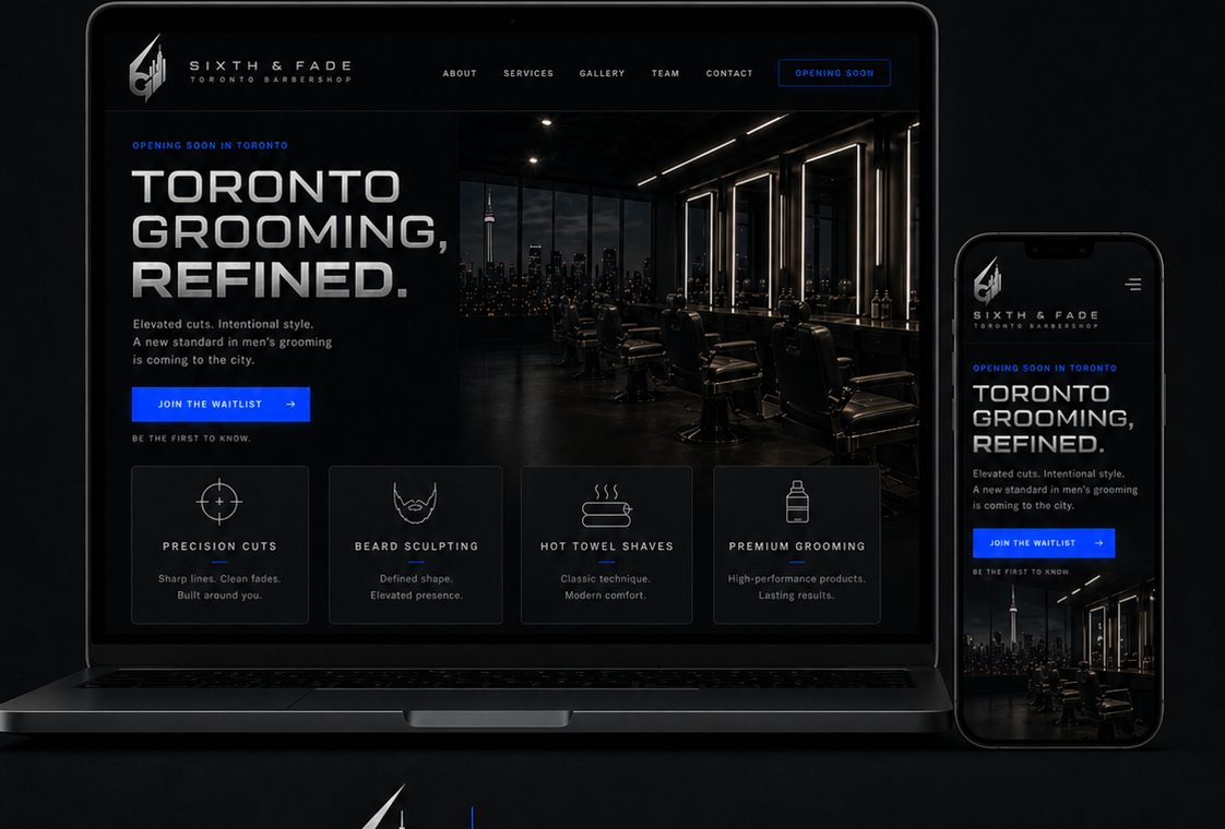 Sixth & Fade barbershop website on laptop and mobile
